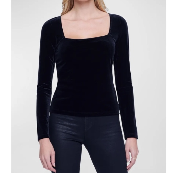 L’AGENCE Black Square Neck Velvet Top | Medium - Picture 1 of 5
